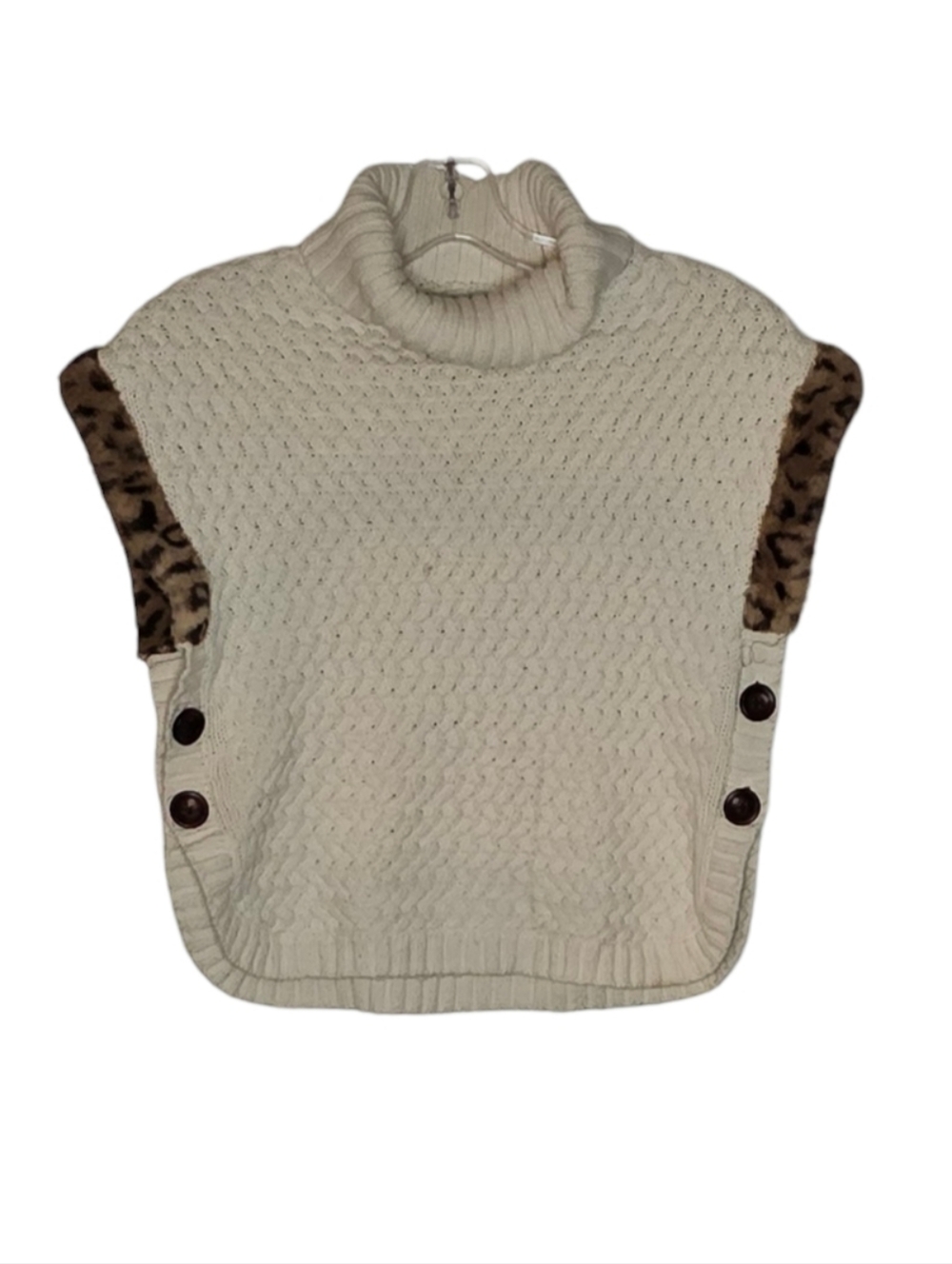 Aspen Kids Cream Chevron Knit Poncho Faux Fur Trim size medium or  7-8 years old